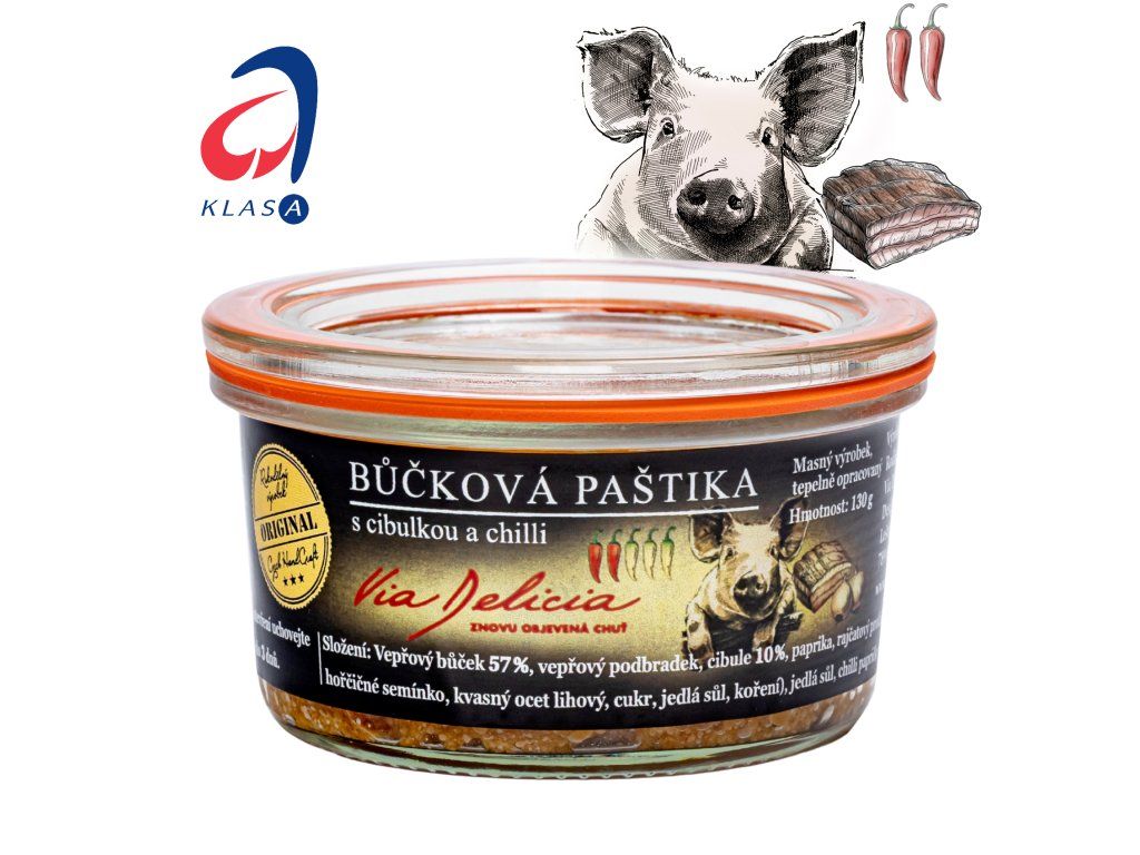 Bůčková paštika s cibulkou a chilli